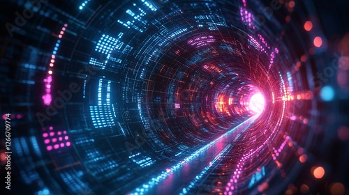 Wallpaper Mural A vibrant, futuristic tunnel of lights and digital patterns, conveying a sense of speed and advanced technology. Torontodigital.ca