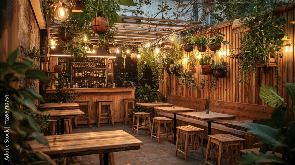 Fototapeta premium Luminous Botanical Bar: A Serene Oasis