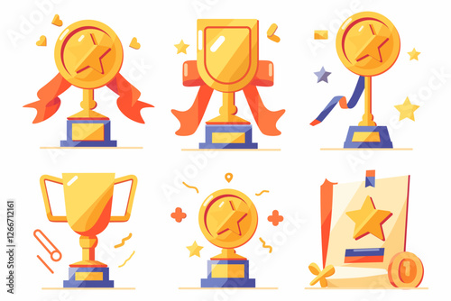 Golden Trophy Awards, Sport trophy vector cup, champion icons isolated on a white background
