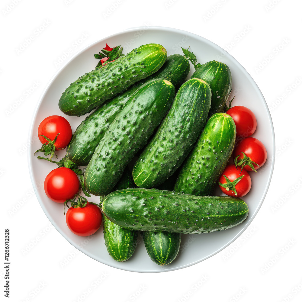 Isolated Fresh Salad Plate with Cucumbers and Tomatoes Isolated Fresh Salad Plate with Cucumbers and Tomatoes