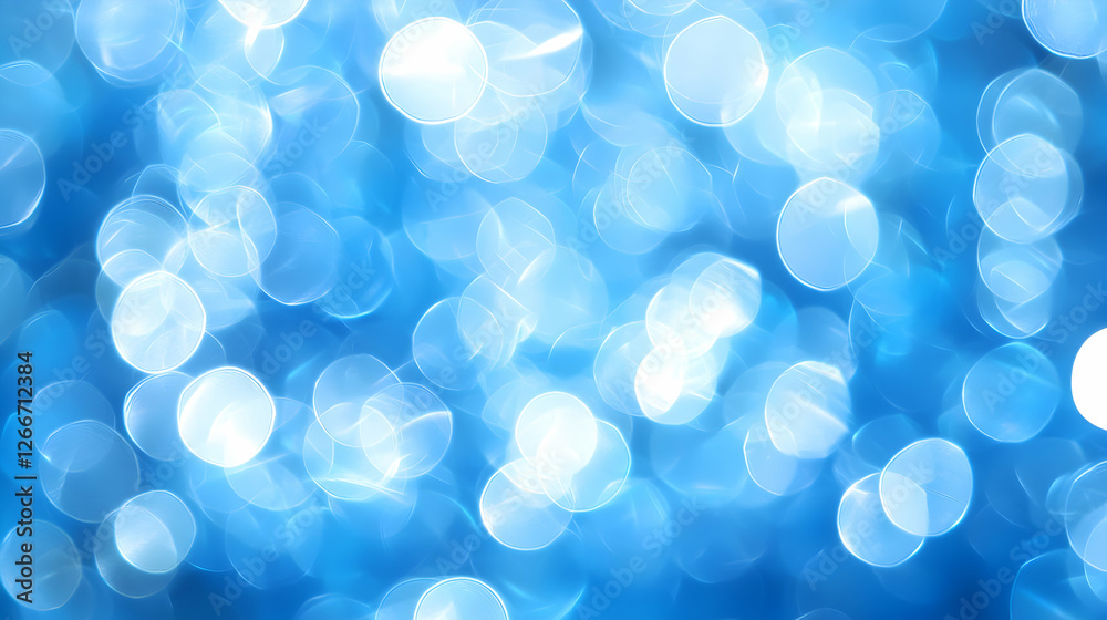 Sparkling Blue Bokeh Lights Background with Abstract Festive Glow