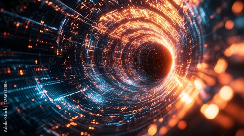 Wallpaper Mural A mesmerizing tunnel of light and energy, showcasing vibrant orange and blue particles swirling towards a dark center, evoking a sense of depth and motion. Torontodigital.ca