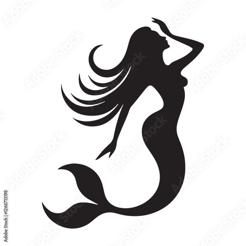 Oceanic Mermaid silhouette representing fantasy and enchantment - Mermaid illustration - Mermaid vector - mythical creature silhouette
