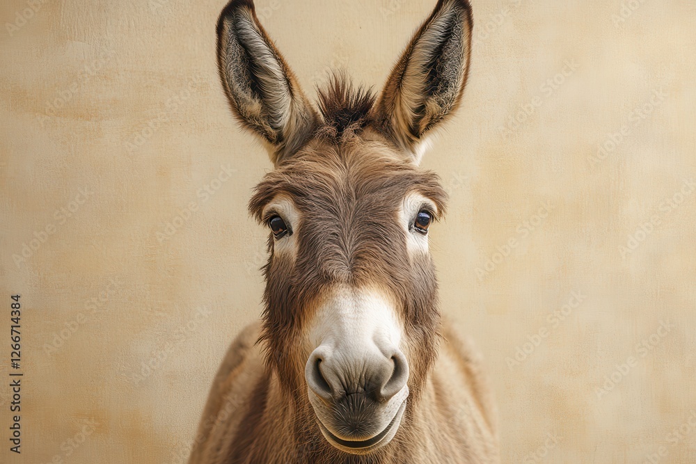 Proud Hairy Donkey Stands Against a Beige Brush Background Exuding Charm. Generative AI Proud Hairy Donkey Stands Against a Beige Brush Background Exuding Charm. Generative AI