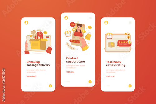 Shopping app onboarding screen after getting package vector design