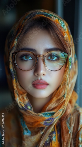 Unique Beauty Shines Through Glasses in Temanggung Indonesia. Generative AI photo