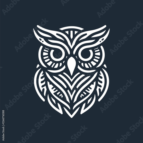 Vector ornamental Owl, ethnic zentangled mascot, amulet, mask of bird, patterned animal for adult anti stress coloring pages. Stylized face of a owl in the style of Zen tangle. Wisdom Icon logo