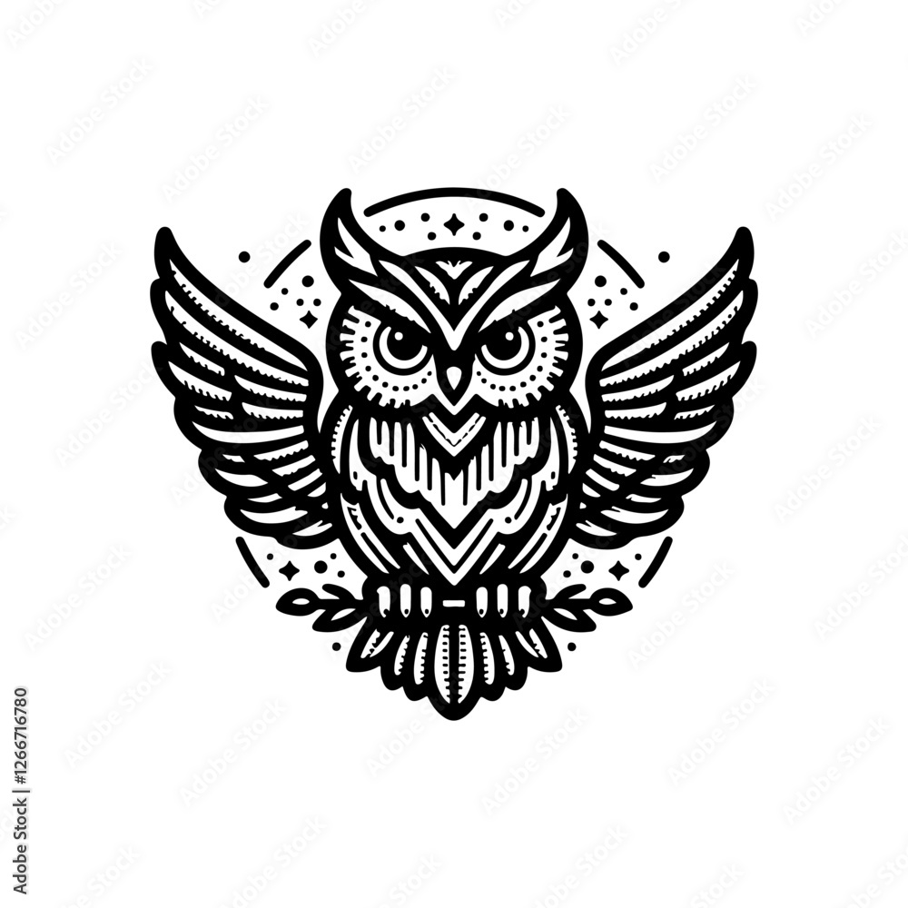 Obraz premium Vector ornamental Owl, ethnic zentangled mascot, amulet, mask of bird, patterned animal for adult anti stress coloring pages. Stylized face of a owl in the style of Zen tangle. Wisdom Icon logo