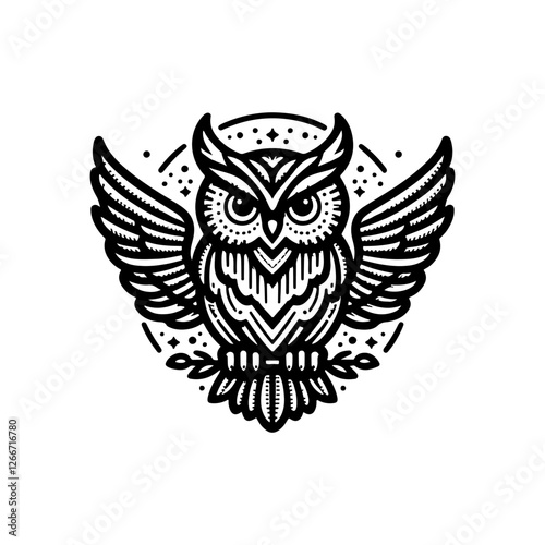 Vector ornamental Owl, ethnic zentangled mascot, amulet, mask of bird, patterned animal for adult anti stress coloring pages. Stylized face of a owl in the style of Zen tangle. Wisdom Icon logo