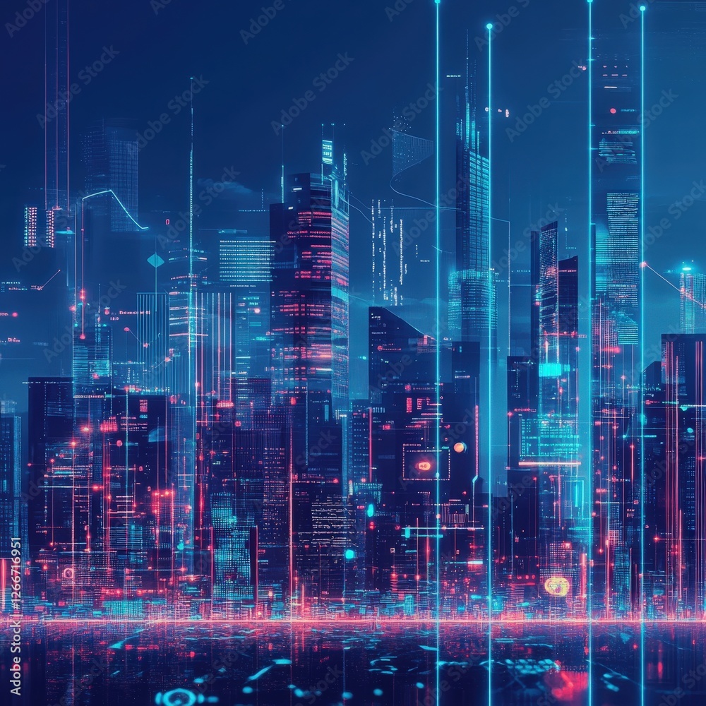 Fototapeta premium Vibrant Futuristic Cityscape at Night with Neon Lights