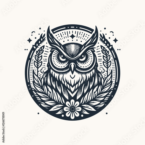 Vector ornamental Owl, ethnic zentangled mascot, amulet, mask of bird, patterned animal for adult anti stress coloring pages. Stylized face of a owl in the style of Zen tangle. Wisdom Icon logo