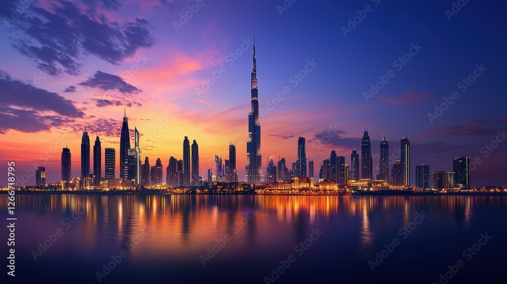 Fototapeta premium Vibrant Urban Skyline at Dusk