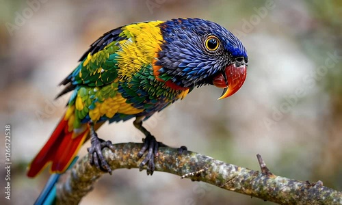 Closeup of Colorful Bird on Branch photo