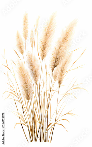 Illustration of pampas grass brunches on white background