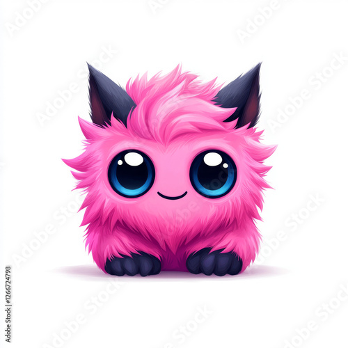 Cute Pink Cartoon Furry Cat with a Playful Look