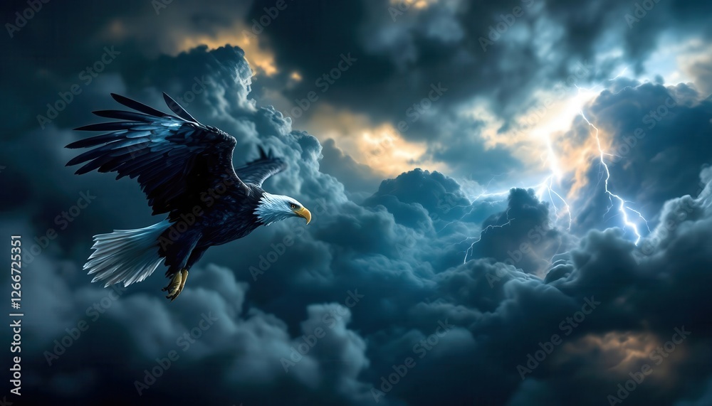 Fototapeta premium Majestic Eagle Soaring Through Dramatic Storm Clouds