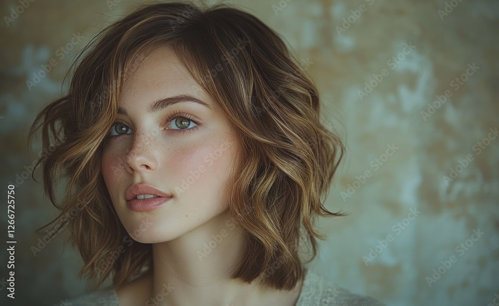 Portrait of a Beautiful Woman with Soft Wavy Hair in Natural Light Minimalistic Style Portrait of a Beautiful Woman with Soft Wavy Hair in Natural Light Minimalistic Style