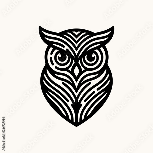 Vector ornamental Owl, ethnic zentangled mascot, amulet, mask of bird, patterned animal for adult anti stress coloring pages. Stylized face of a owl in the style of Zen tangle. Wisdom Icon logo