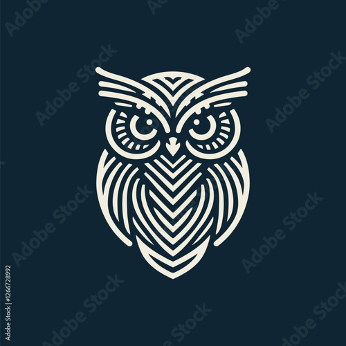 Vector ornamental Owl, ethnic zentangled mascot, amulet, mask of bird, patterned animal for adult anti stress coloring pages. Stylized face of a owl in the style of Zen tangle. Wisdom Icon logo