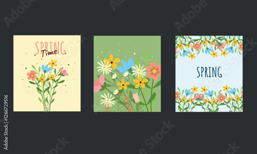 Set of spring season card. Vector illustration