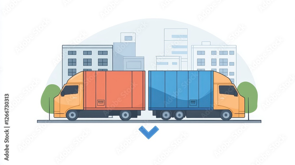 Packaging solutions flat design side view shipping efficiency theme cartoon drawing Split-complementary color scheme.