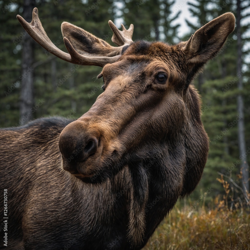 A moose sniffing the air with its nose high. A moose sniffing the air with its nose high.