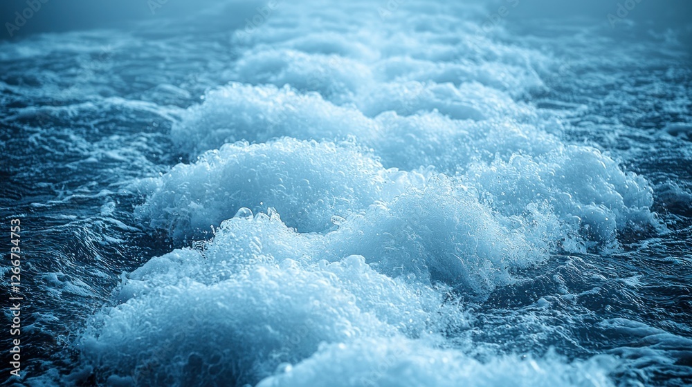 Fototapeta premium Boat wake churning ocean water with foamy waves
