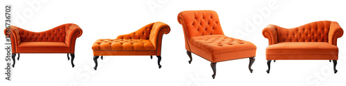 Elegant tufted velvet sofas chaise lounges and button tufted armchairs in a luxurious modern or contemporary living room interior design  High end furniture pieces in plush upholstery wood