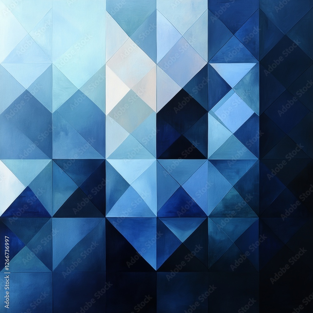 Fototapeta premium Abstract geometric art with blue tones, triangles, and gradients creating a calming and modern aesthetic for contemporary design purposes