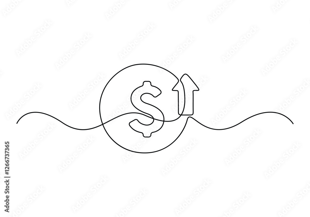Obraz premium Continuous one line drawing of Dollar symbol. Dollar up one line drawing vector illustration