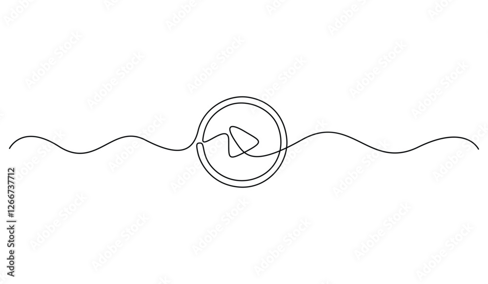 Fototapeta premium Continuous line drawing of Play button icon of start and pause playing music video and voice message in simple linear style vector illustration