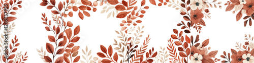 Vintage Autumn Floral Leaves Pattern Background with Botanical Designs  Colorful ornamental foliage in warm brown orange and red tones creating a lush