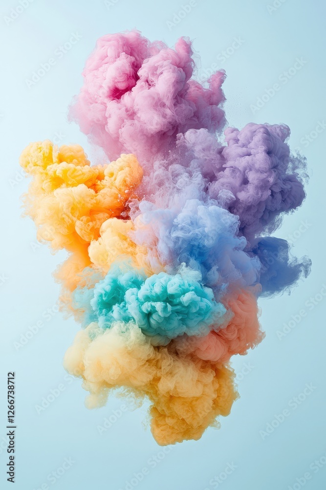 Fototapeta premium Colorful Smoke Cloud in Soft Pastel Shades Against Light Background