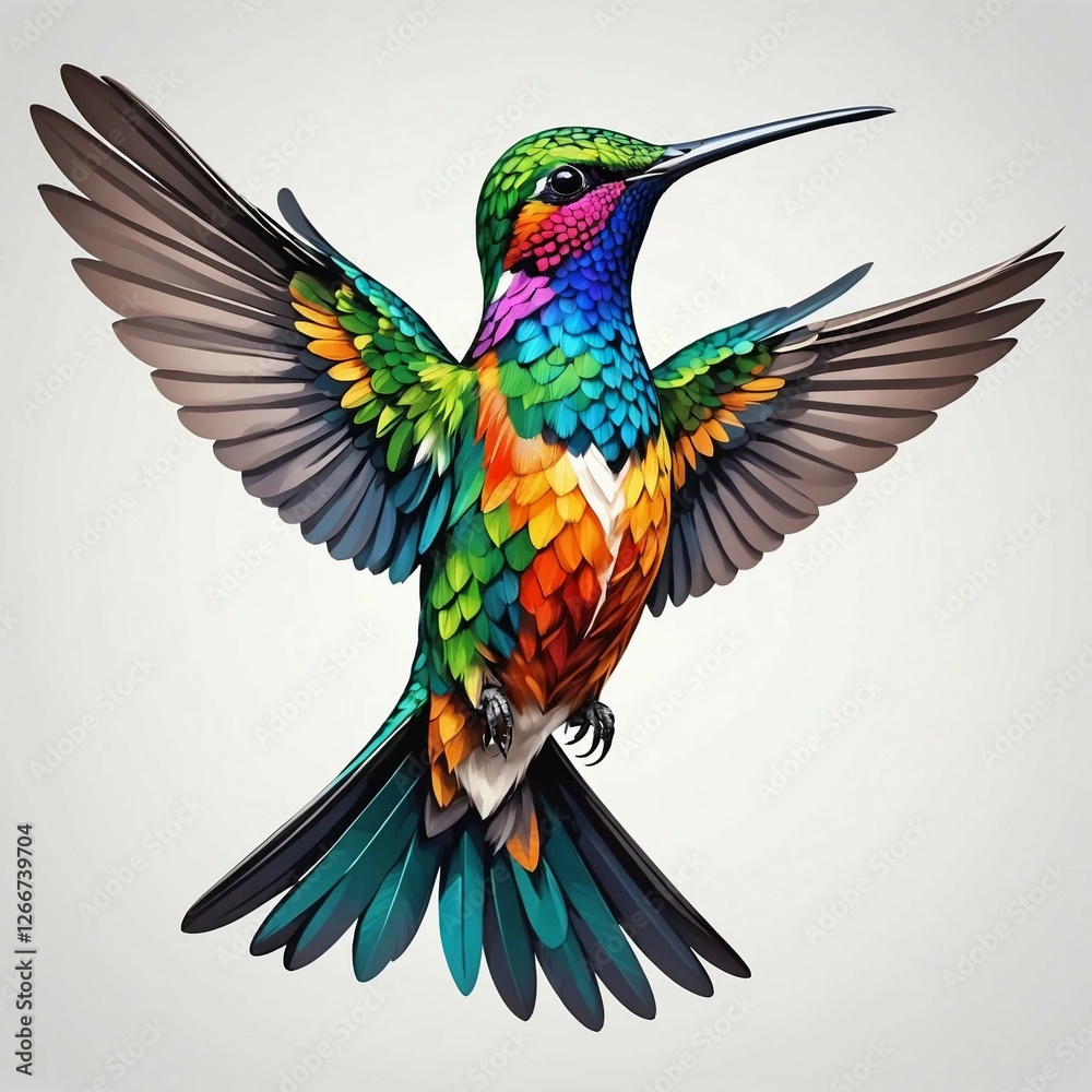 Fototapeta premium Fantasy world. Illustration of paradise hummingbird bird isolated on a white background.