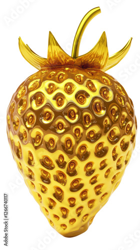 Isolated Golden Strawberry Sculpture: A Luxurious Fruit photo