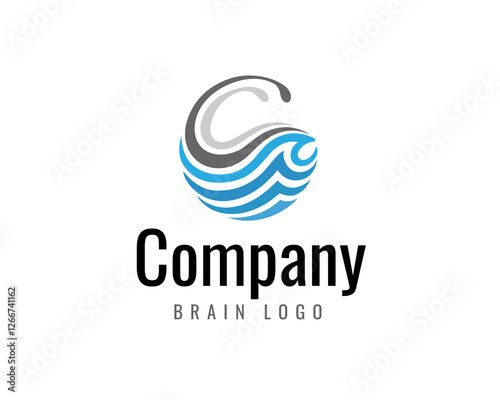 circle abstract ocean wave C initial letter logo design template illustration