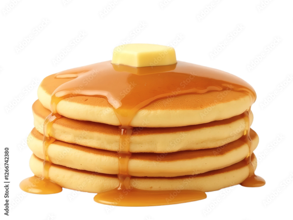 Fototapeta premium Realistic Golden Pancakes with Syrup Drizzle on Transparent Background