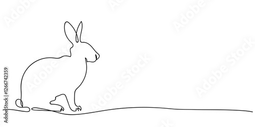 Continuous one line drawing of Cute Easter Bunny. Silhouette of a hare on a white background in a minimalist style for spring design greeting card and web banner. Vector illustration