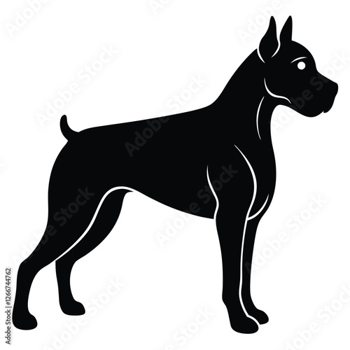 Black and White Boxer Dog Silhouette Icon in Vector Flat Design