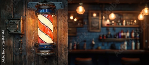 Obraz na płótnie Vintage Barbershop Interior: A Classic Pole and Ambiance w salonie