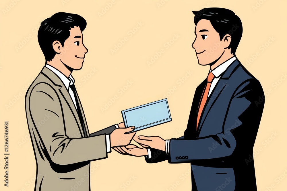 Businessman Giving Cheque To Other Person, Businessman Giving Cheque To Other Person,