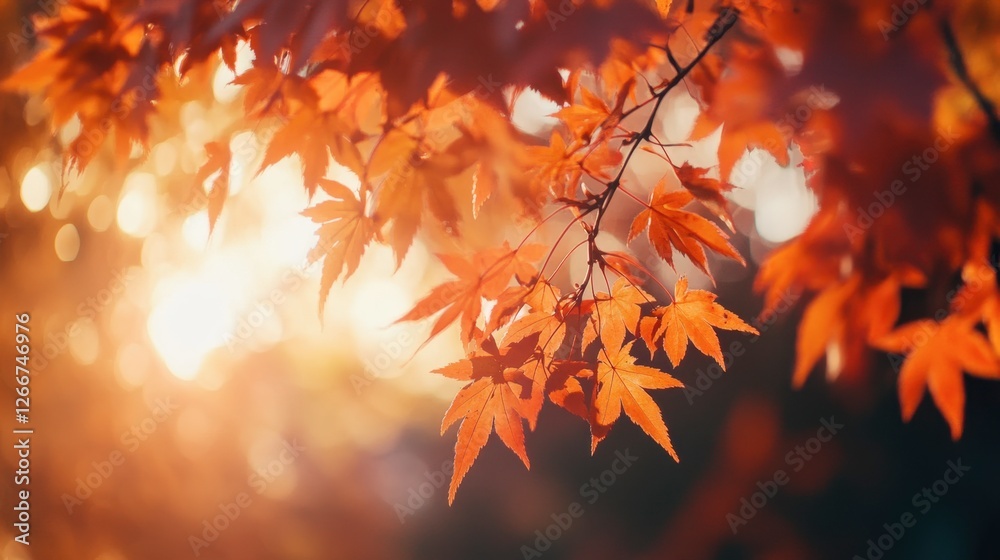 Vibrant Autumn Leaves in Golden Sunset Light with Soft Focus Effect Vibrant Autumn Leaves in Golden Sunset Light with Soft Focus Effect