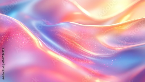 Wallpaper Mural Abstract liquid-like texture with pastel colors, iridescent highlights, and shimmering particles flowing in wavy patterns Torontodigital.ca