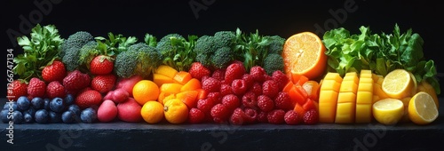 Fresh Organic Fruits and Vegetables Assorted in Rainbow Colors for Healthy Diet