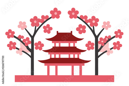 japanese pagoda and cherry blossoms