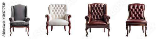 Elegant and ornate tufted leather armchairs in a luxurious and sophisticated living room interior featuring polished hardwood floors ornate details and a regal aristocratic ambiance photo