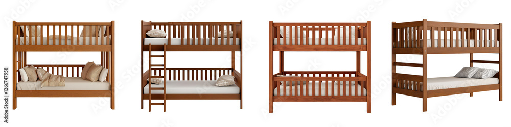 Stylish Wooden Bunk Beds Set in Cozy and Comfortable Home Interior Design with Hardwood Furnishings and Modern Decor Stylish Wooden Bunk Beds Set in Cozy and Comfortable Home Interior Design with Hardwood Furnishings and Modern Decor