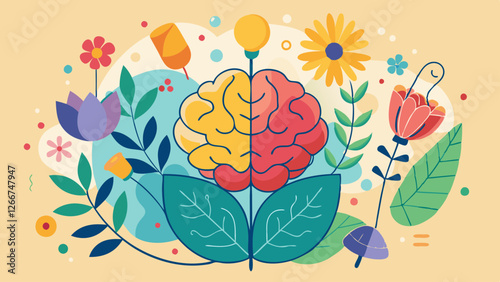 mental health concept with brain and flowers