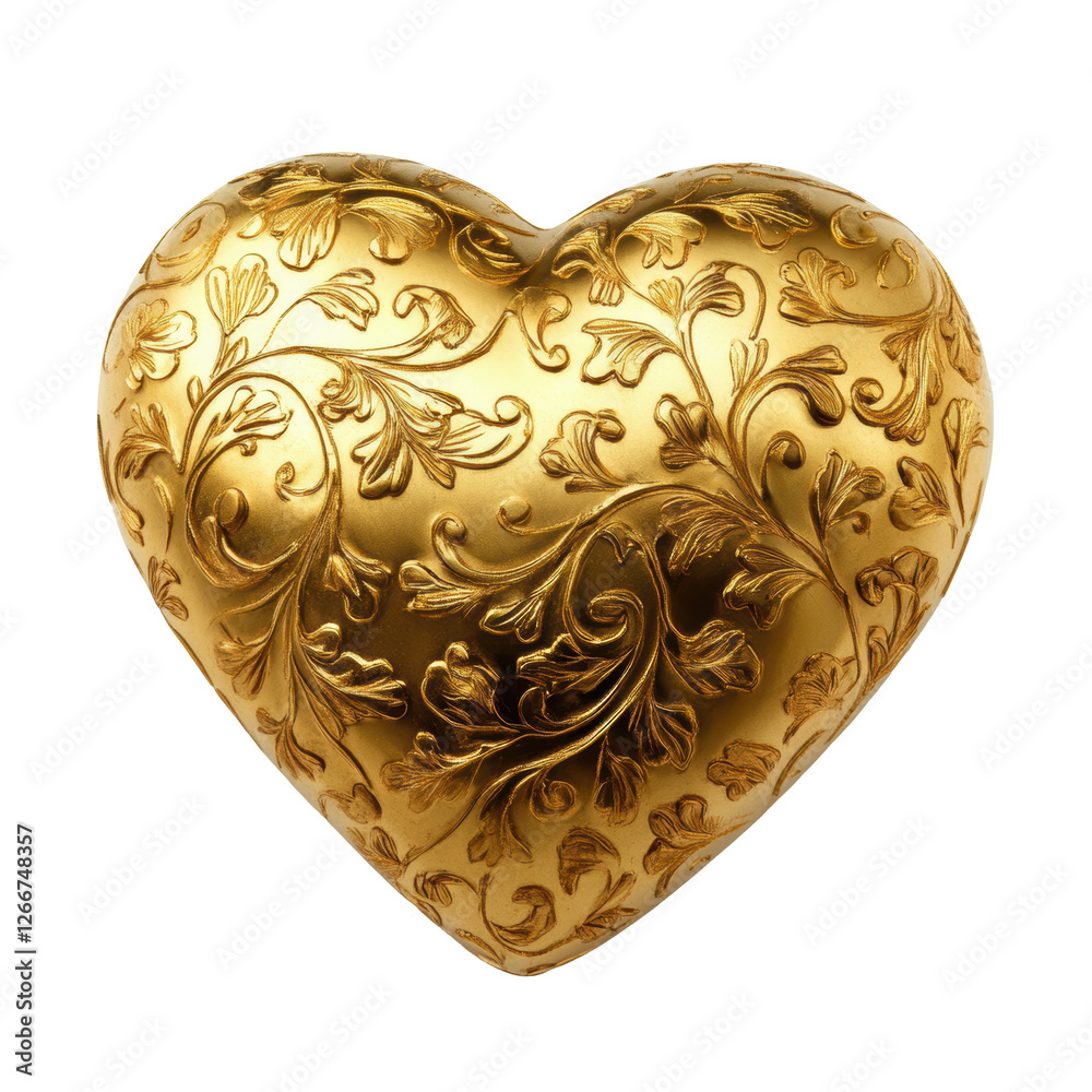 Isolated Ornate Gold Heart with Floral Embossed Pattern Isolated Ornate Gold Heart with Floral Embossed Pattern
