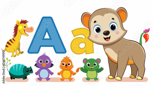 cute animal alphabet with cartoon illustration